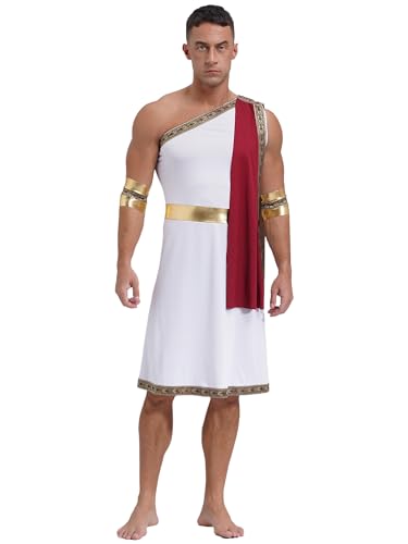 FEESHOW Erwachsene Herren Römische Toga Griechischer Gott Kostüm Caesar Kostüm Tunika Römischer Krieger Cosplay Karneval Party Clubwear Burgundy M von FEESHOW