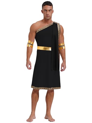 FEESHOW Erwachsene Herren Römische Toga Griechischer Gott Kostüm Caesar Kostüm Tunika Römischer Krieger Cosplay Karneval Party Clubwear Schwarz M von FEESHOW