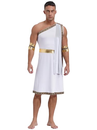 FEESHOW Erwachsene Herren Römische Toga Griechischer Gott Kostüm Caesar Kostüm Tunika Römischer Krieger Cosplay Karneval Party Clubwear Weiß L von FEESHOW