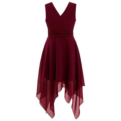 FEESHOW Festlich Mädchen Sommer Chiffonkleid Ärmellos Blumenmädchen Brautjungfer Kleid Festzug Hochzeit Partykleid Burgundy_C 140/10 Jahre von FEESHOW