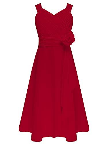 FEESHOW Festlich Mädchen Sommer Chiffonkleid Ärmellos Blumenmädchen Brautjungfer Kleid Festzug Hochzeit Partykleid Burgundy_H 146-152/11-12 Jahre von FEESHOW