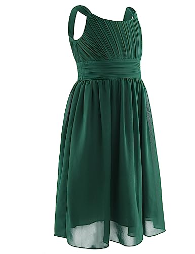 FEESHOW Festlich Mädchen Sommer Chiffonkleid Ärmellos Blumenmädchen Brautjungfer Kleid Festzug Hochzeit Partykleid Grün_B 128/8 Jahre von FEESHOW