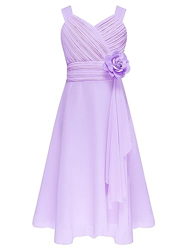 FEESHOW Festlich Mädchen Sommer Chiffonkleid Ärmellos Blumenmädchen Brautjungfer Kleid Festzug Hochzeit Partykleid Lavendel_H 134-140 von FEESHOW