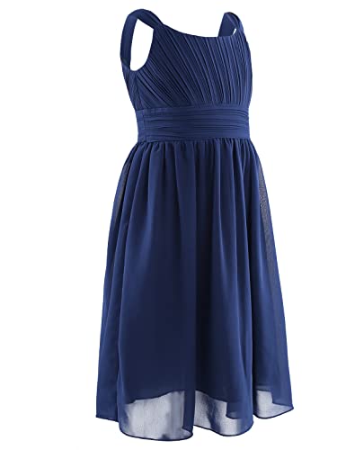 FEESHOW Festlich Mädchen Sommer Chiffonkleid Ärmellos Blumenmädchen Brautjungfer Kleid Festzug Hochzeit Partykleid Marineblau_B 128/8 Jahre von FEESHOW