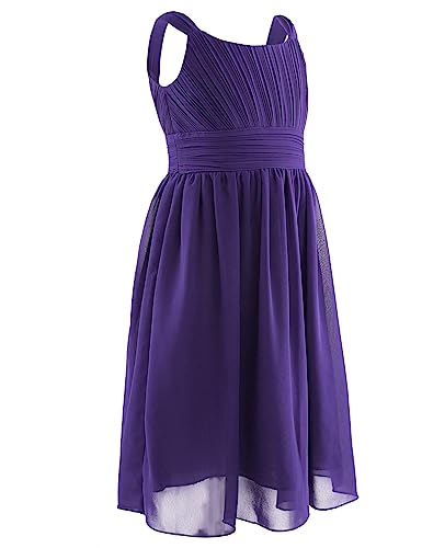 FEESHOW Festlich Mädchen Sommer Chiffonkleid Ärmellos Blumenmädchen Brautjungfer Kleid Festzug Hochzeit Partykleid Violett_B 176/16 Jahre von FEESHOW