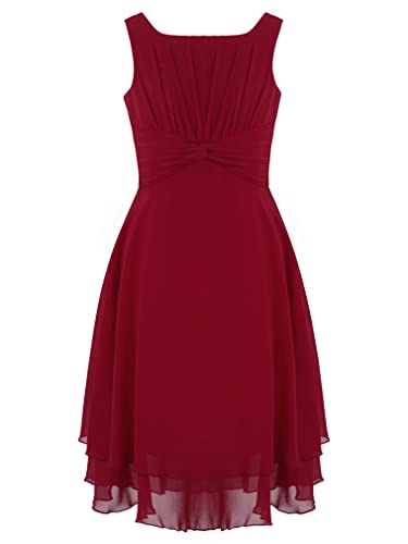 FEESHOW Festlich Mädchen Sommer Chiffonkleid Ärmellos Blumenmädchen Brautjungfer Kleid Festzug Hochzeit Partykleid Weinrot 128/8 Jahre von FEESHOW