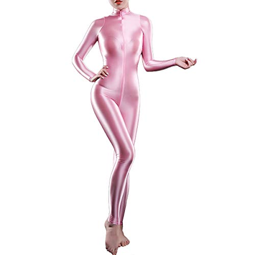 FEESHOW Frauen Ganzkörper Strumpfhose Öl Glänzend Nylon Bodysuit Welook Overall Einteilige Unterwwäsche Nachtwäsche Rosa Einheitsgröße von FEESHOW