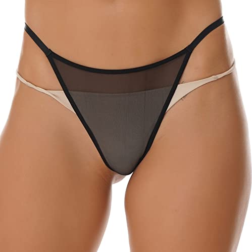 FEESHOW Frauen Transparent Micro Slip String Tanga T-Back Mini Bikini Thong Niedrige Taille Schwarz-Mesh_B M von FEESHOW