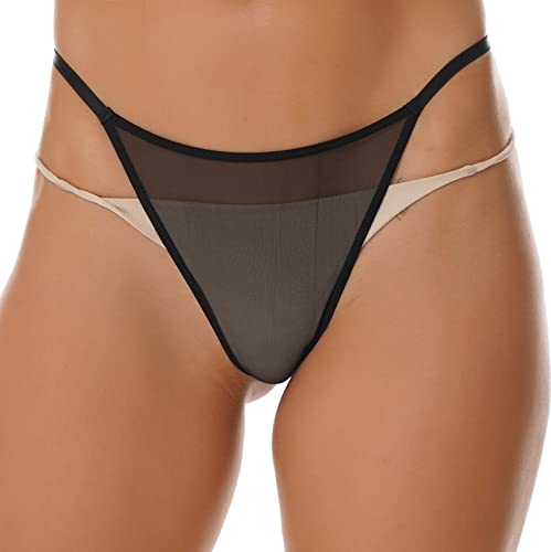 FEESHOW Frauen Transparent Micro Slip String Tanga T-Back Mini Bikini Thong Niedrige Taille Schwarz-Mesh_B S von FEESHOW