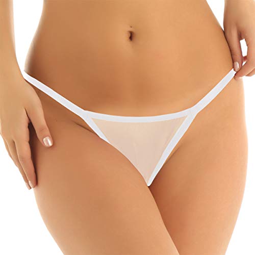 FEESHOW Frauen Transparent Micro Slip String Tanga T-Back Mini Bikini Thong Niedrige Taille Weiß Large von FEESHOW