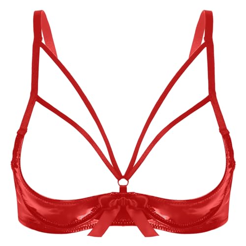 FEESHOW Hebe BH Offene Brüste Sexy Leder Lack Büstenhebe Offen Wetlook BH Dessous Büstenhalter Erotische Unterwäsche Oberteil Rot S FEESHOW Hebe BH Offene Brüste Sexy Leder Lack Büstenhebe Offen Wetlook BH Dessous Büstenhalter Erotische Unterwäsche Oberteil Rot S von FEESHOW