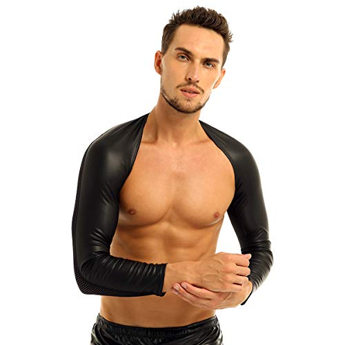 FEESHOW Herren Arm Hülsen Wetlook Top Unterhemd Muskelshirt Leder Optik Jacke Shrug Top Kurze Oberteile Schwarz L von FEESHOW