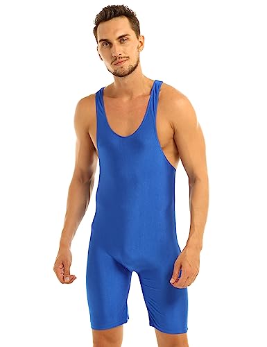 FEESHOW Herren Bodysuit Overall ärmellos Singlet Tank Top Slim Fit Racerback Sport Fitness Body Mit Bein Einteile Unterwäsche Blau L von FEESHOW