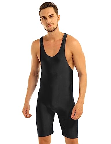 FEESHOW Herren Bodysuit Overall ärmellos Singlet Tank Top Slim Fit Racerback Sport Fitness Body Mit Bein Einteile Unterwäsche Schwarz XL von FEESHOW