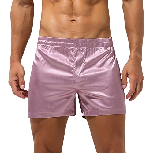 FEESHOW Herren Boxershorts Schlafanzughose Boxer Briefs Trunks Unterwäsche Satin Basic Locker Rosa C M von FEESHOW