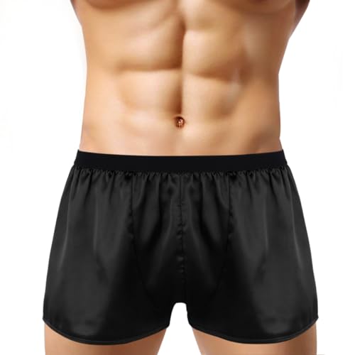 FEESHOW Herren Boxershorts Schlafanzughose Boxer Briefs Trunks Unterwäsche Satin Basic Locker Schwarz M von FEESHOW