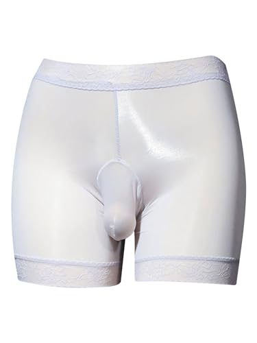 FEESHOW Herren Boxershorts Seide Durchsichtige Öl-Glanz Unterhosen Mit Großen Beutel Männer Slips Erotische Höschen Reizwäsche Lavendel L von FEESHOW