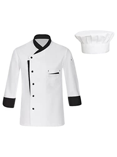 FEESHOW Herren Damen Kochjacke Kochmütze Set Chefkoch Jacke Gastromütze Kochkappe Küchen Restaurant Hotel Cafe Uniform A_Weiß M von FEESHOW