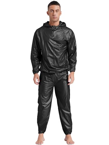 FEESHOW Herren Damen Sauna-Anzug Athletics Schwitzanzug zur Gewichts- und Körperwasserreduzierung Sweatsuit Für Fitness Boxen MMA Training Schwarz 4XL von FEESHOW