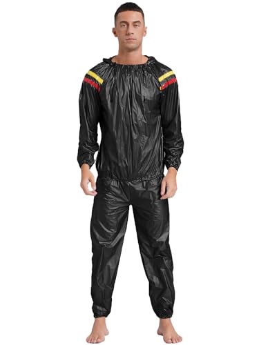 FEESHOW Herren Damen Sauna-Anzug Athletics Schwitzanzug zur Gewichts- und Körperwasserreduzierung Sweatsuit Für Fitness Boxen MMA Training Schwarzr&Bunt-Streifen L von FEESHOW