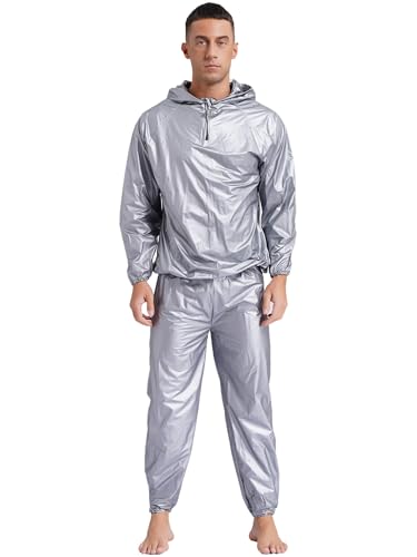 FEESHOW Herren Damen Sauna-Anzug Athletics Schwitzanzug zur Gewichts- und Körperwasserreduzierung Sweatsuit Für Fitness Boxen MMA Training Silber L von FEESHOW