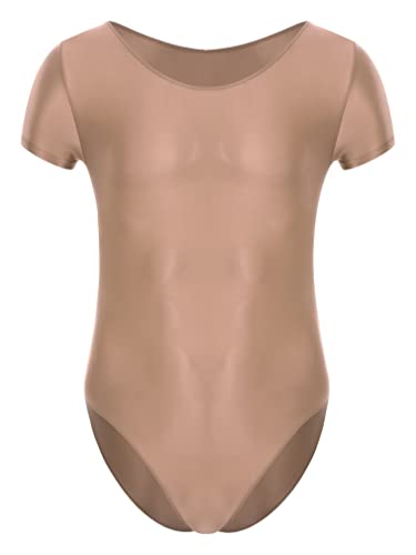 FEESHOW Herren Glänzend Bodysuit Strampler Einteiler Schlafanzug Glossy Glatte T-Shirt Leotard Sportwear Nachtwäsche A_Kaffee L von FEESHOW