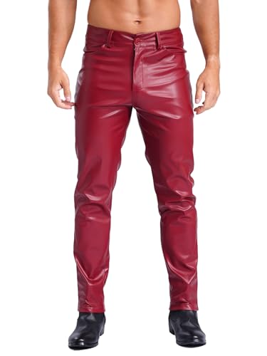 FEESHOW Herren Kunstleder Hose Gerade Slim Fit Elastische Biker Motorradjeans Lederhose Bleistifthose Party Nachtclub Outfit Rot 4XL FEESHOW Herren Kunstleder Hose Gerade Slim Fit Elastische Biker Motorradjeans Lederhose Bleistifthose Party Nachtclub Outfit Rot 4XL von FEESHOW