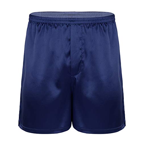 FEESHOW Herren Locker Boxershorts Glanz Satin Shorts Kurz Hose Männer Schlafanzughose hohe Taille Strandhose Atmungsaktiv Royal_Blau Large von FEESHOW