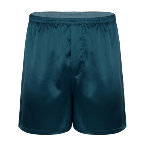 FEESHOW Herren Locker Boxershorts Glanz Satin Shorts Kurz Hose Männer Schlafanzughose hohe Taille Strandhose Atmungsaktiv Royal_Blau XL von FEESHOW