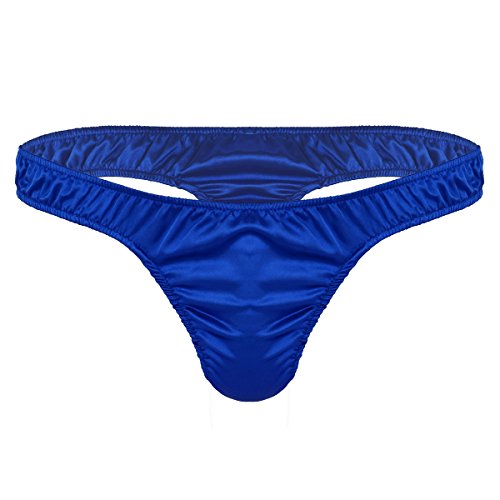 FEESHOW Herren Mini Slip Strings Tanga High Cut Bikini Hose Männer Satin Unterwäsche Low Rise M L XL Blau Large von FEESHOW