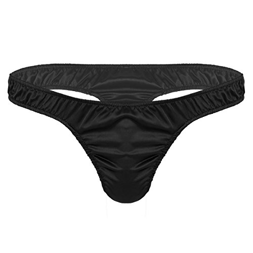 FEESHOW Herren Mini Slip Strings Tanga High Cut Bikini Hose Männer Satin Unterwäsche Low Rise M L XL Schwarz Large von FEESHOW