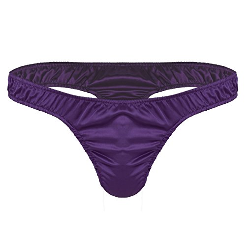 FEESHOW Herren Mini Slip Strings Tanga High Cut Bikini Hose Männer Satin Unterwäsche Low Rise M L XL Violett X-Large von FEESHOW