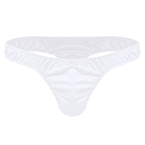 FEESHOW Herren mini Slip Strings Tanga High Cut Bikini Hose Männer Satin Unterwäsche Low Rise M L XL Weiß X-Large von FEESHOW