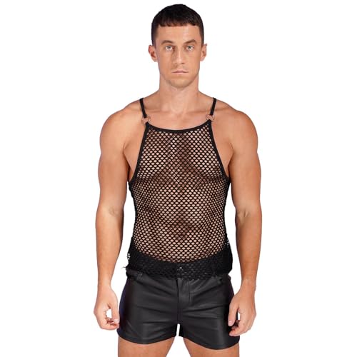 FEESHOW Herren Netz Tank Top Transparent Fischnetz Unterhemd Ärmellos Netzhemd Muskelshirt Erotik Dessous Clubwear Schwarz_B S von FEESHOW