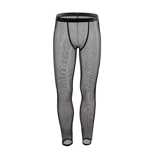 FEESHOW Herren Netzhose Netzstrumpfhose Lange Leggings Fischernetz Pants Transparent Dessous Reizwäsche Schwarz Schwarz C M von FEESHOW