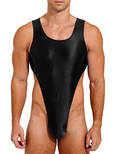 FEESHOW Herren Sexy Bodysuit Tanktop Unterhemd mit Cross-Rücken Stringbody High Cut Einteiler Unterwäsche Erotische Nachtwäsche Schwarz_B XL von FEESHOW