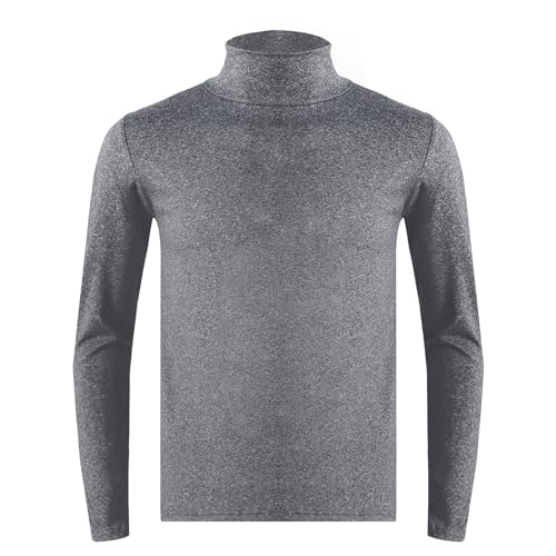 FEESHOW Herren Thermo-Unterhemd Langarm Rollkragenpullover Shirt Elastisch Thermounterwäsche Oberteil Kompression Tops Weich Atmungsaktiv und Warm Dunkelgrau B M von FEESHOW