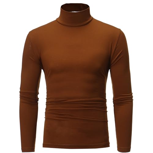 FEESHOW Herren Thermo-Unterhemd Langarm Rollkragenpullover Shirt Elastisch Thermounterwäsche Oberteil Kompression Tops Weich Atmungsaktiv und Warm Kaffee B 3XL von FEESHOW