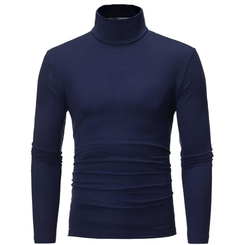 FEESHOW Herren Thermo-Unterhemd Langarm Rollkragenpullover Shirt Elastisch Thermounterwäsche Oberteil Kompression Tops Weich Atmungsaktiv und Warm Königsblau B L von FEESHOW