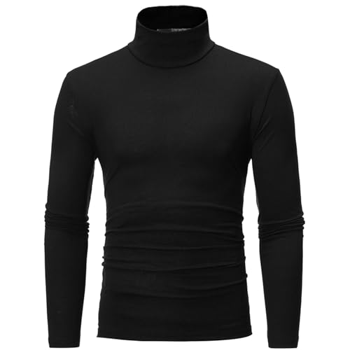 FEESHOW Herren Thermo-Unterhemd Langarm Rollkragenpullover Shirt Elastisch Thermounterwäsche Oberteil Kompression Tops Weich Atmungsaktiv und Warm Schwarz B 3XL von FEESHOW