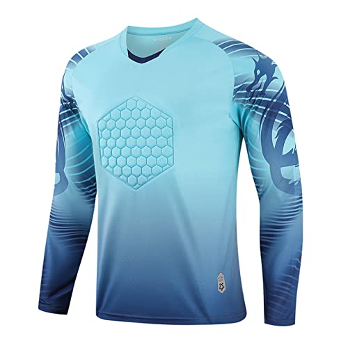 FEESHOW Herren Torwarttrikot Gepolsterte Fußball Trikot Heim/Auswärts Torwart Shirt Top Langarm Kompressionsshirt Football Goalkeeper Jersey A_Himmelblau L von FEESHOW