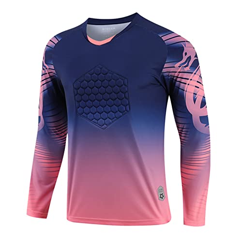 FEESHOW Herren Torwarttrikot Gepolsterte Fußball Trikot Heim/Auswärts Torwart Shirt Top Langarm Kompressionsshirt Football Goalkeeper Jersey A_Marineblau 4XL von FEESHOW