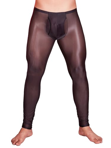 FEESHOW Herren Transparent Leggings Sport Unterhose Strumpfhose Stretch Sport Unterwäsche Sporthose Pantyhose Tights Pants Slim Fit Schwarz_F Einheitsgröße von FEESHOW