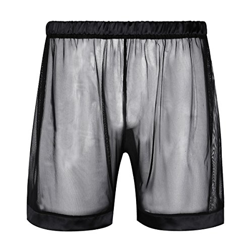 FEESHOW Herren Transparente Boxershorts Netz Shorts Kurze Hose Männer Sexy Unterhose Atmungsaktive Unterwäsche M-4XL Schwarz M von FEESHOW