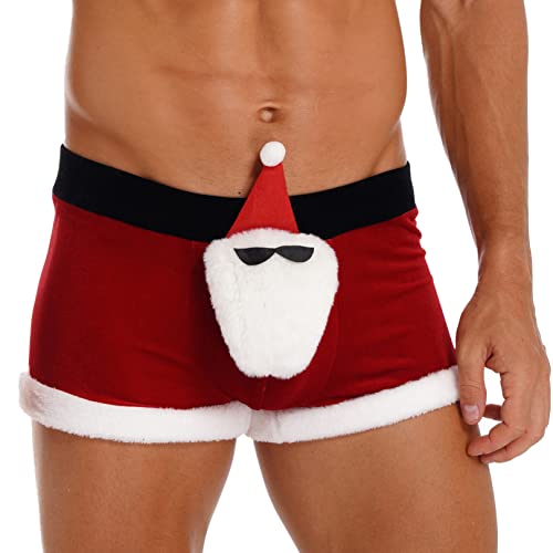 FEESHOW Herren Weihnachtsmann Kostüm Samt Boxershorts Kurze Hose Trunk Männer Sexy Weinachten Unterhose Nachtwäsche Rot_M XXL von FEESHOW