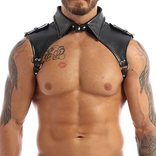 FEESHOW Herren Wetlook Body Brust Harness Fetisch Männer Verstellbar Schulter Körper Geschirr mit Druckknöpfe Clubwear Schwarz One Size von FEESHOW