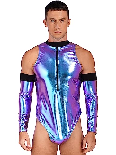 FEESHOW Herren Wetlook Body Unterwäsche Sexy Glanz Metallic Unterhemd Tank Top Thong Leotard Sport Unterwäsche Party Clubwear B_Bunt XL von FEESHOW