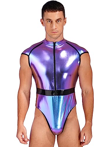 FEESHOW Herren Wetlook Body Unterwäsche Sexy Glanz Metallic Unterhemd Tank Top Thong Leotard Sport Unterwäsche Party Clubwear C_Bunt 3XL von FEESHOW