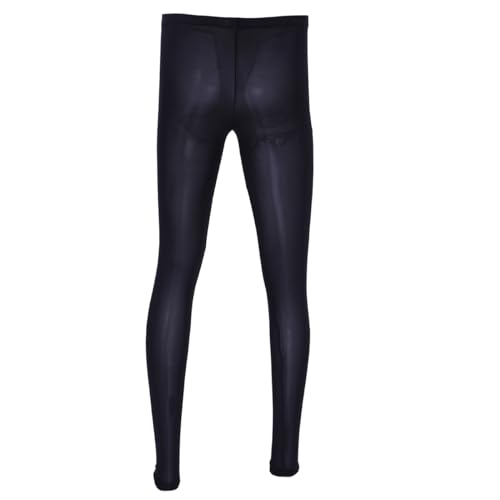 FEESHOW Herren Transparent Leggings Sport Unterhose Strumpfhose Stretch Sport Unterwäsche Sporthose Pantyhose Tights Pants Slim Fit Schwarz XL von FEESHOW