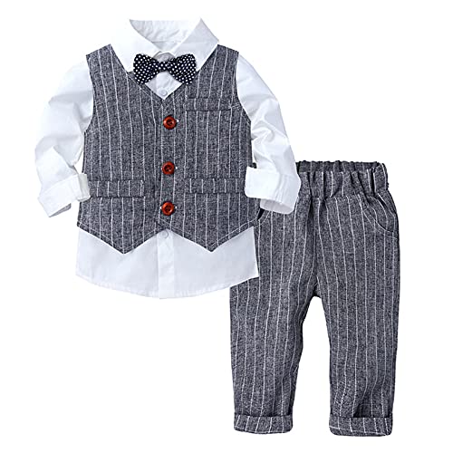 FEESHOW Jungen Anzüge Gentleman Smoking Fliege Hemd Anzugsweste Hose 3tlg Schicker Kleinkind Babykleidung für Taufe Geburtstagsparty Grau 86-92 von FEESHOW